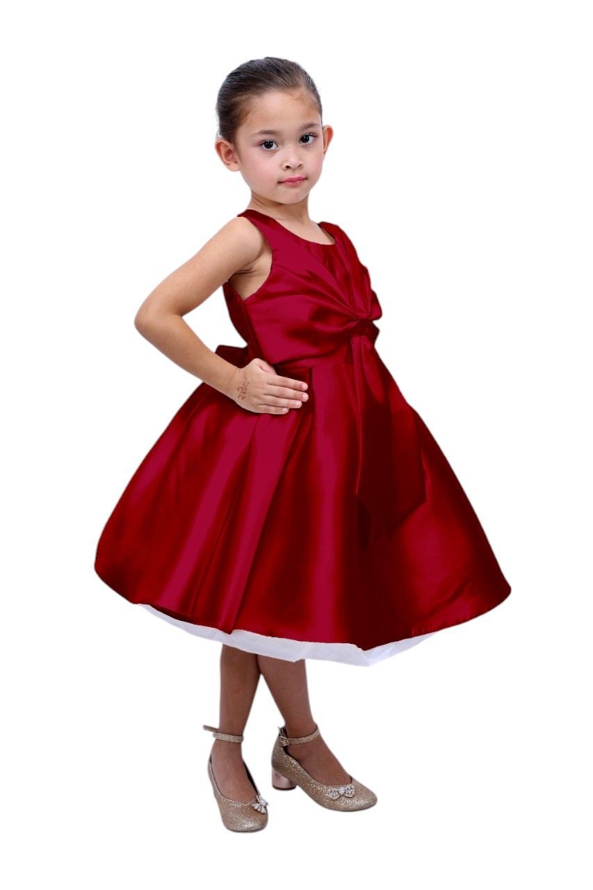 D' Daniela - Girl's Fluffy Bow Party Dress - Burgundy