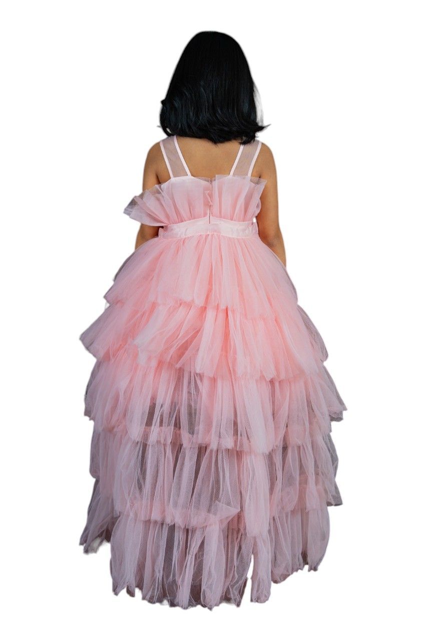 D' Daniela - Girls' Front Ruffle Hem Gown Dress - Light Pink