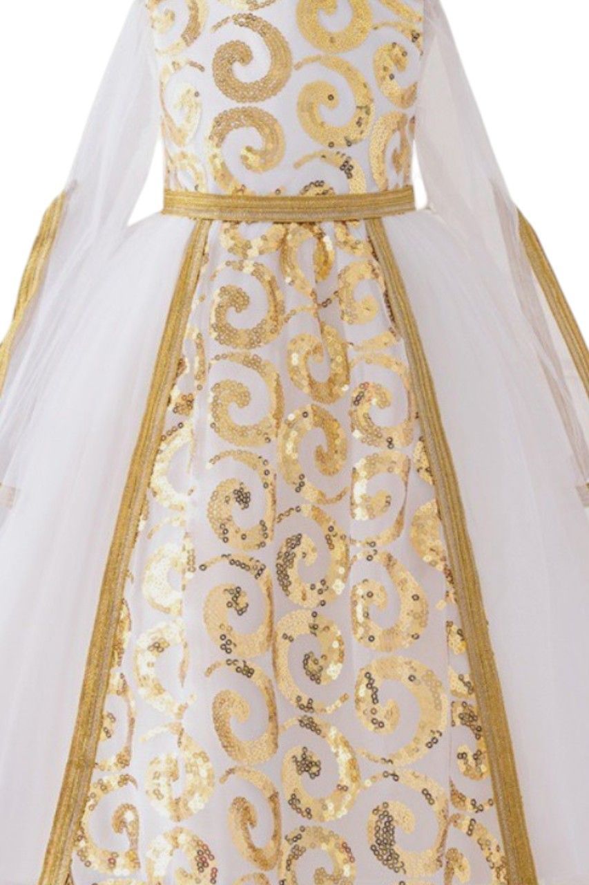 D' Daniela - Girl's Royal Radiance Classic Arabic Jalabiya - White/Gold