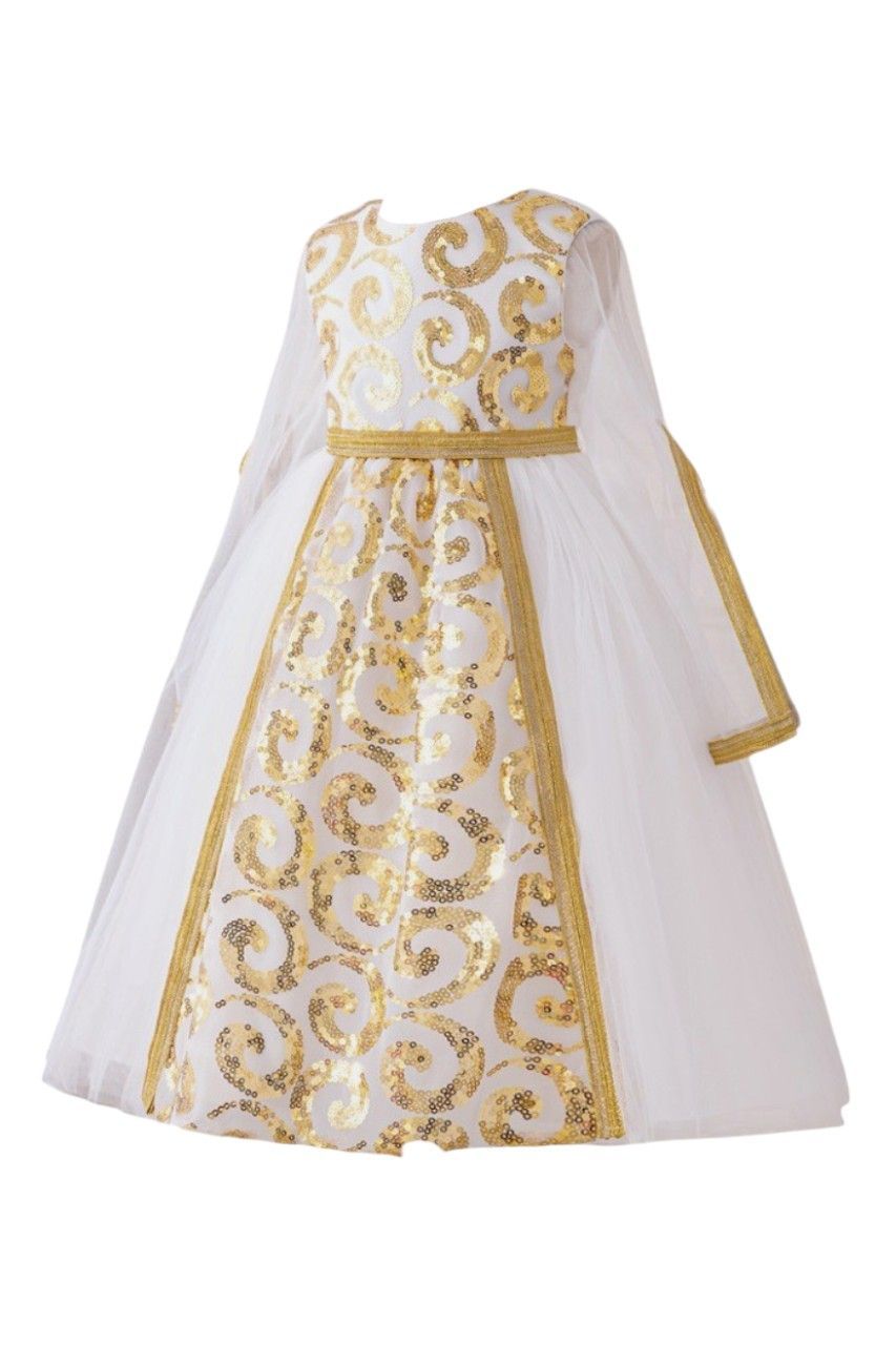 D' Daniela - Girl's Royal Radiance Classic Arabic Jalabiya - White/Gold