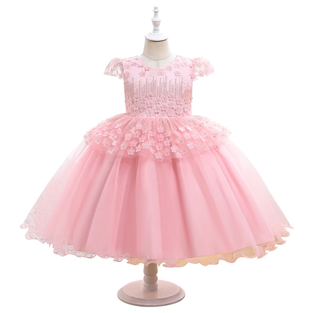 Ddaniela - Clara Flower Dress with Headband - Pink