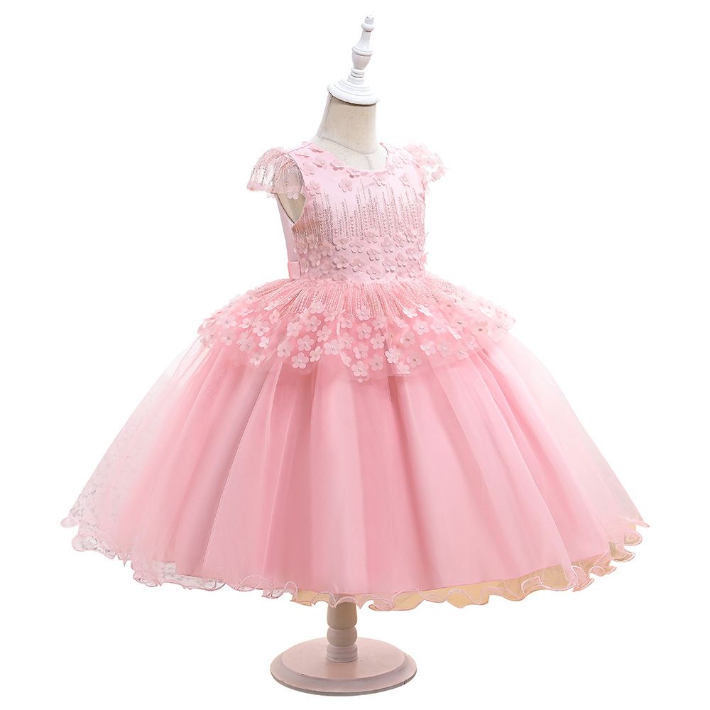 Ddaniela - Clara Flower Dress with Headband - Pink