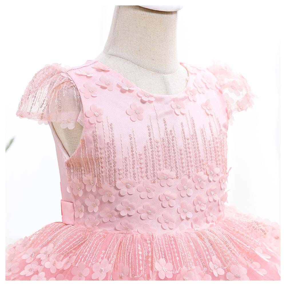 Ddaniela - Clara Flower Dress with Headband - Pink