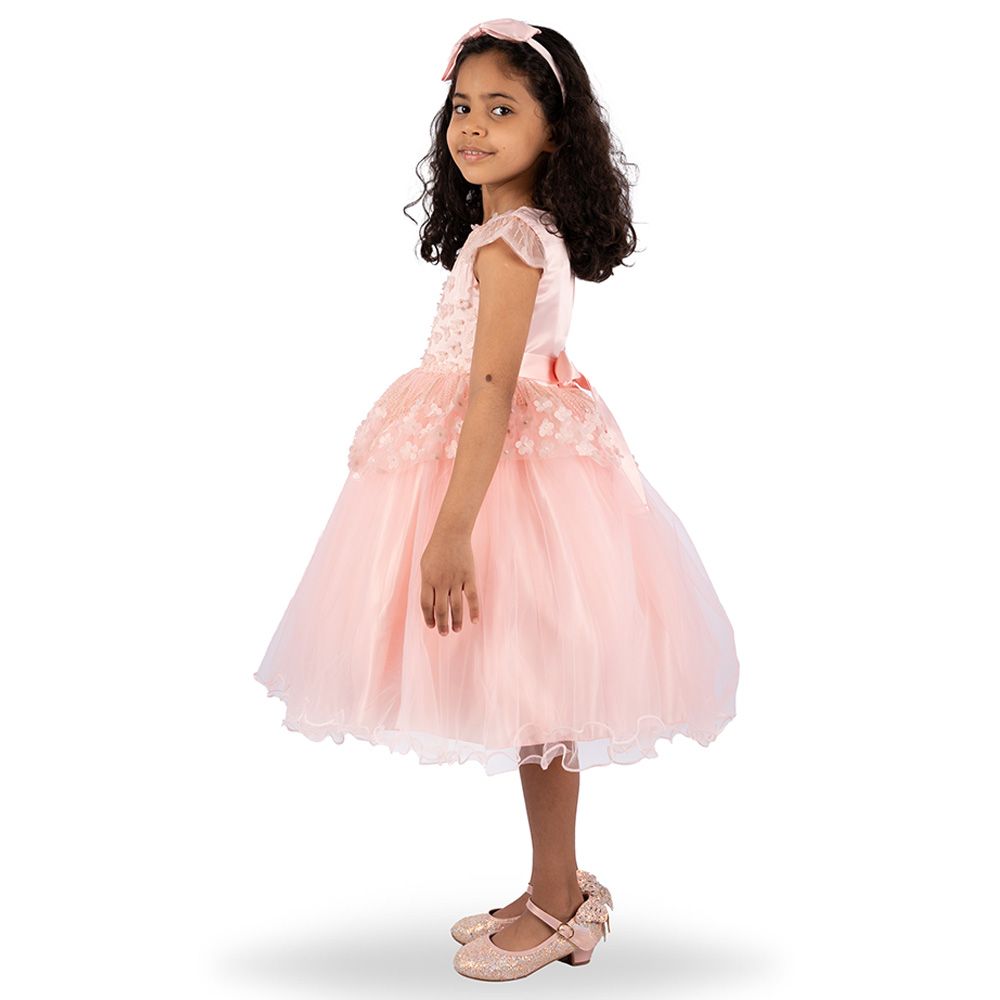 Ddaniela - Clara Flower Dress with Headband - Pink