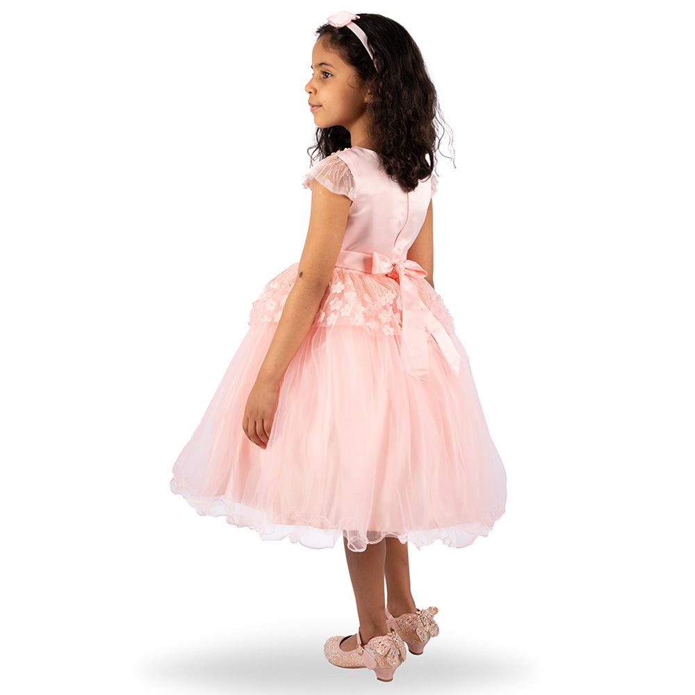 Ddaniela - Clara Flower Dress with Headband - Pink