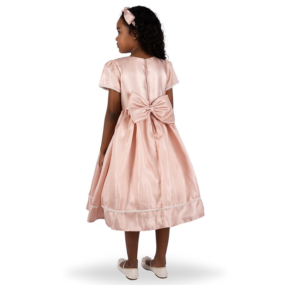 Ddaniela - Charlotte Embroidery Lace Dress with Headband - Pink