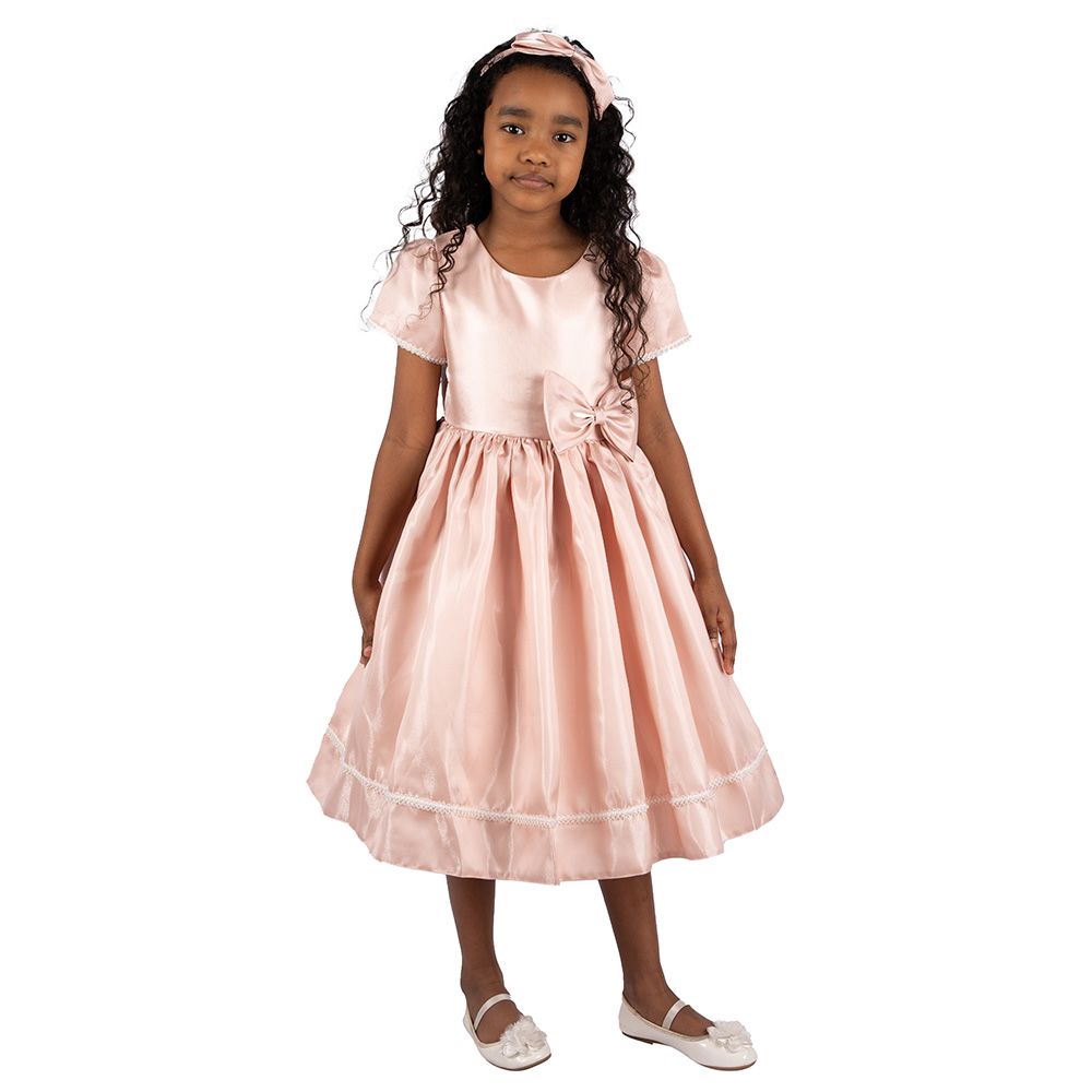 Ddaniela - Charlotte Embroidery Lace Dress with Headband - Pink