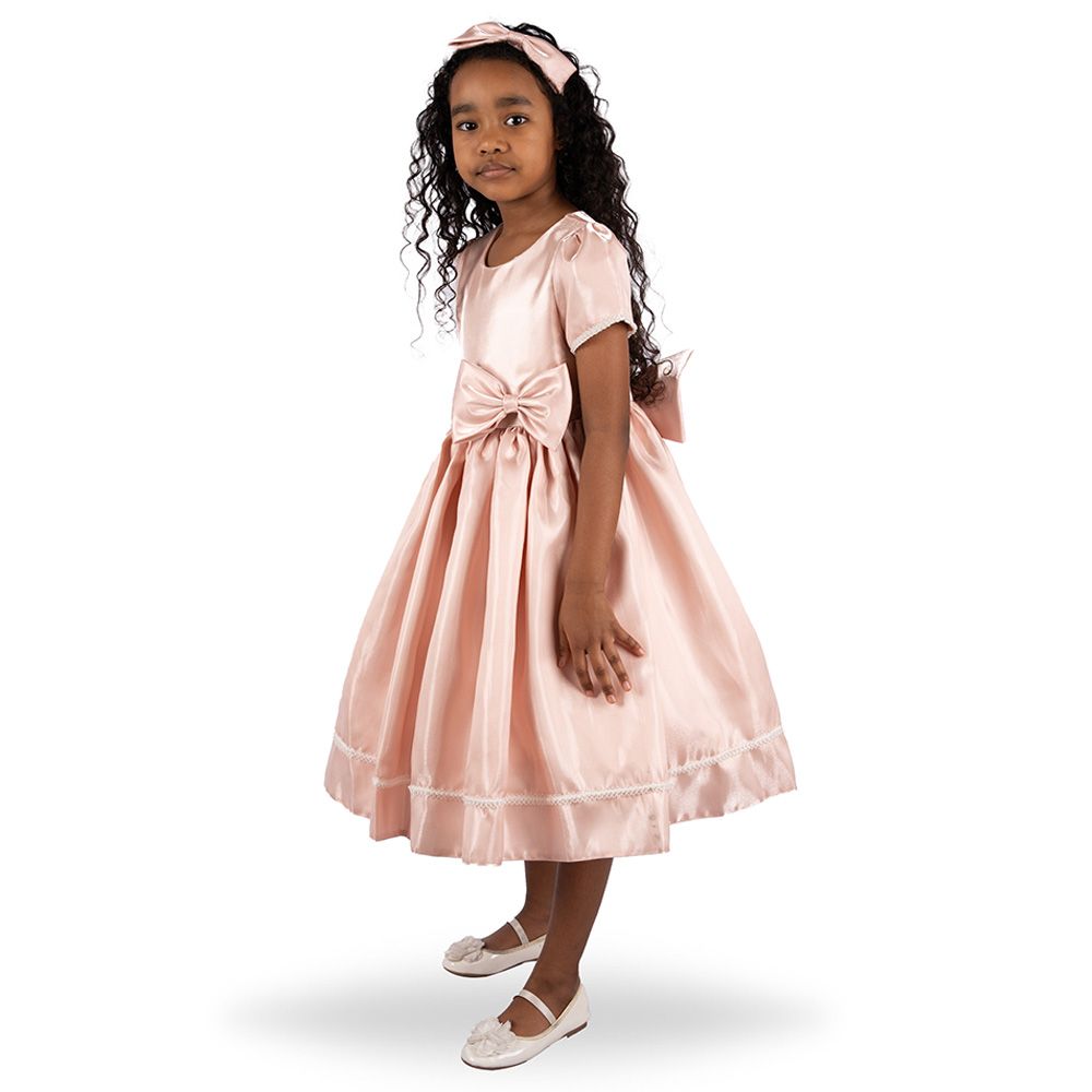 Ddaniela - Charlotte Embroidery Lace Dress with Headband - Pink