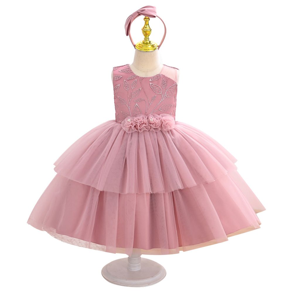 Ddaniela - Abigail Party Dress with Headband - Dark Pink