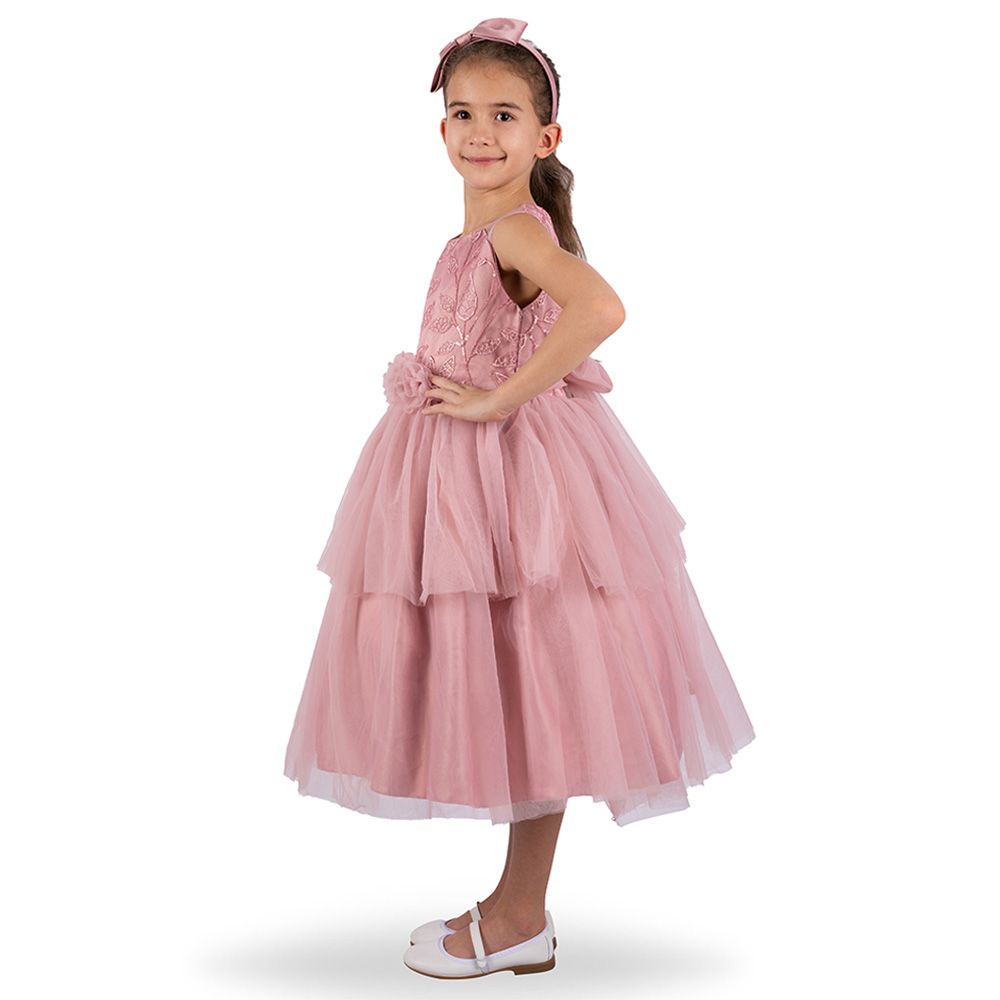 Ddaniela - Abigail Party Dress with Headband - Dark Pink