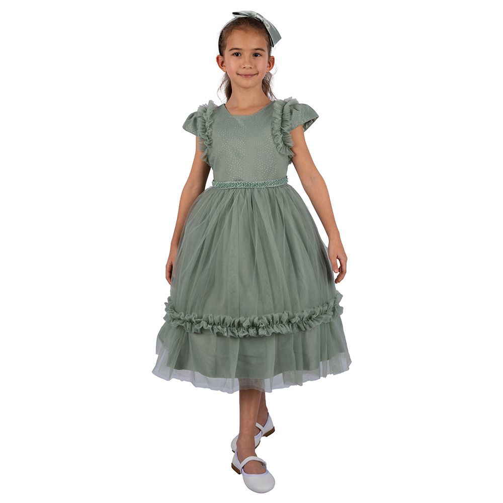 Ddaniela - Eleanor Party Dress with Headband - Olive