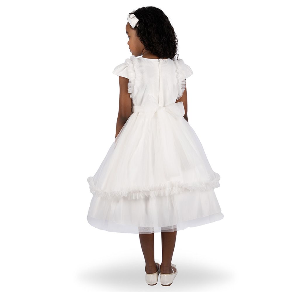 Ddaniela - Eleanor Party Dress with Headband - White