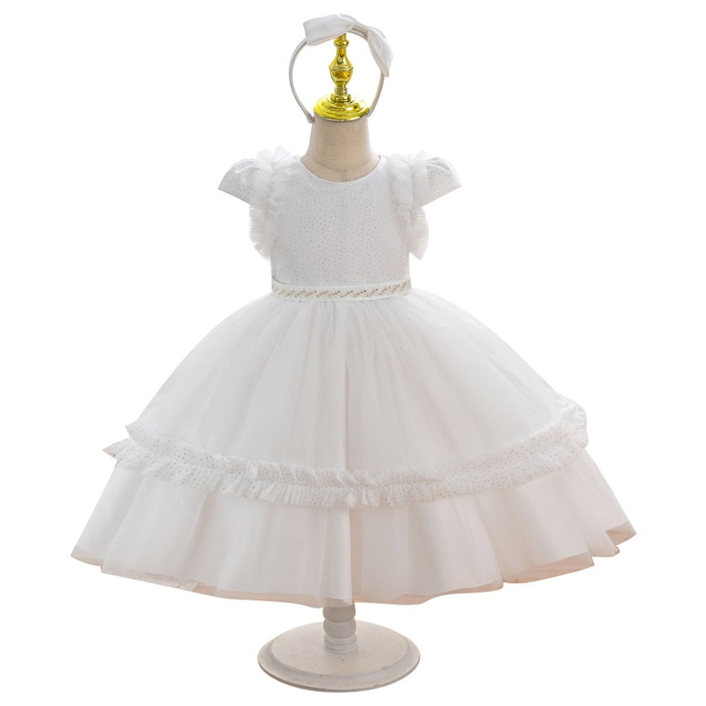 Ddaniela - Eleanor Party Dress with Headband - White