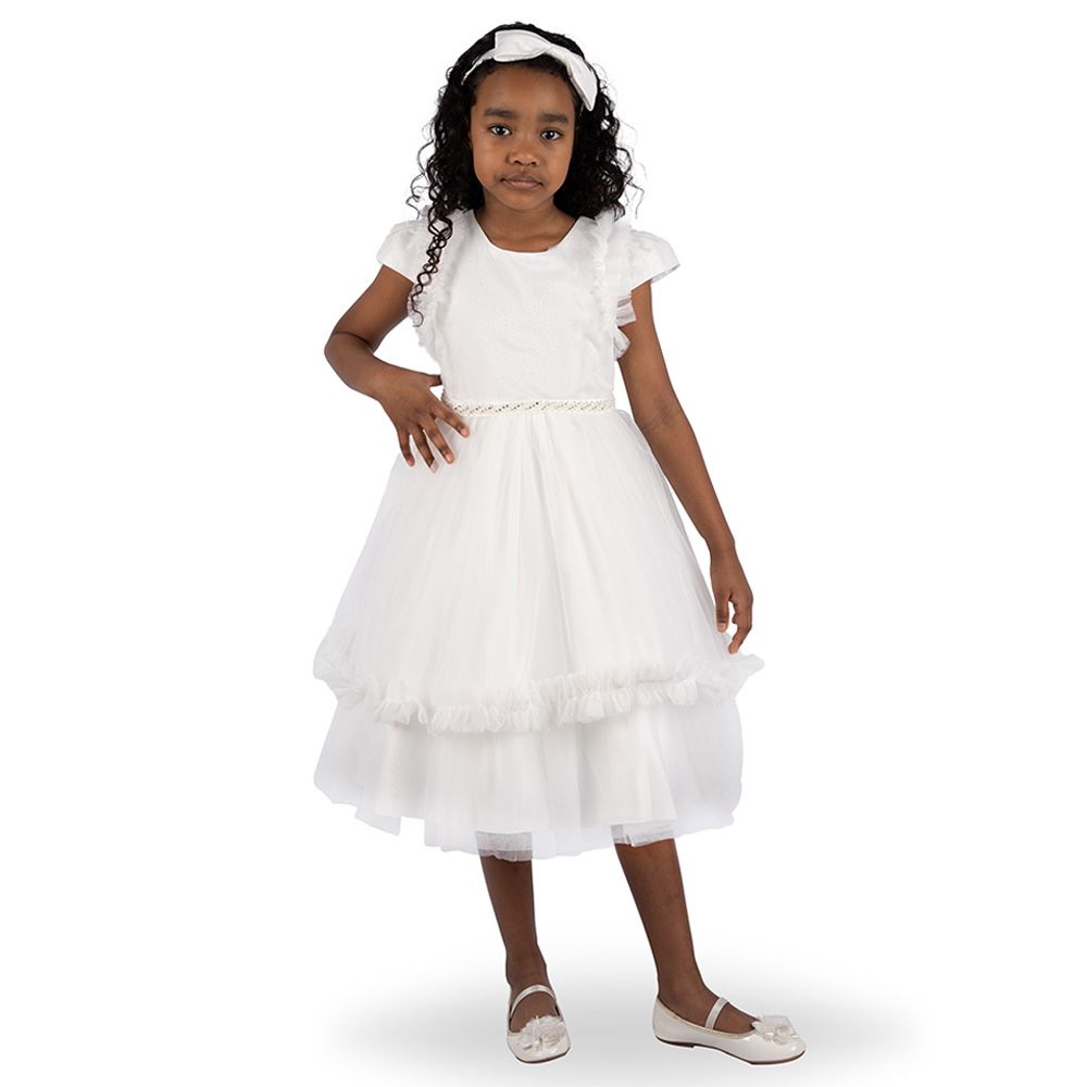 Ddaniela - Eleanor Party Dress with Headband - White