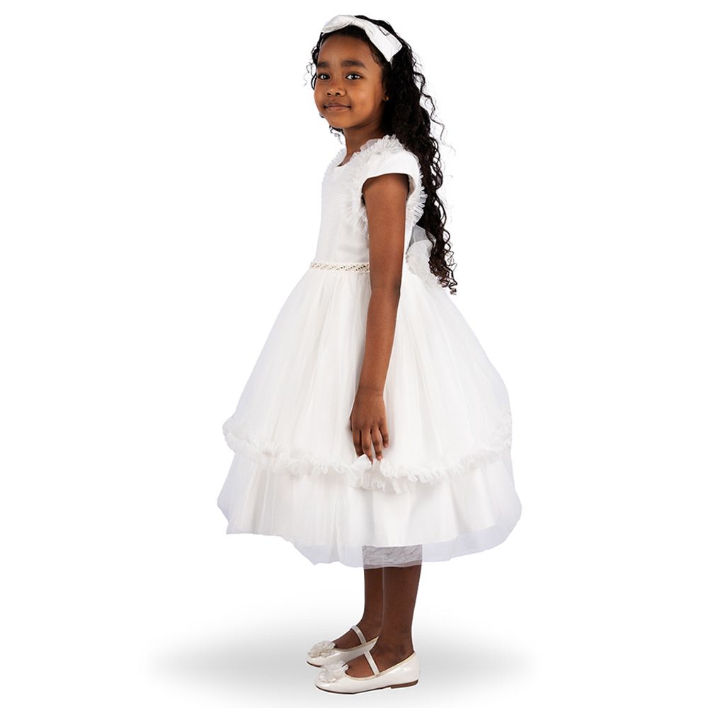 Ddaniela - Eleanor Party Dress with Headband - White