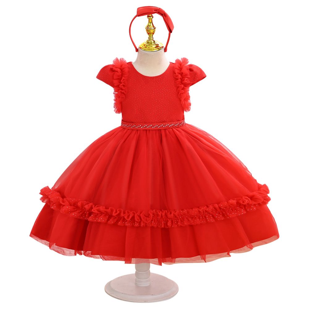 Ddaniela - Eleanor Party Dress with Headband - Red