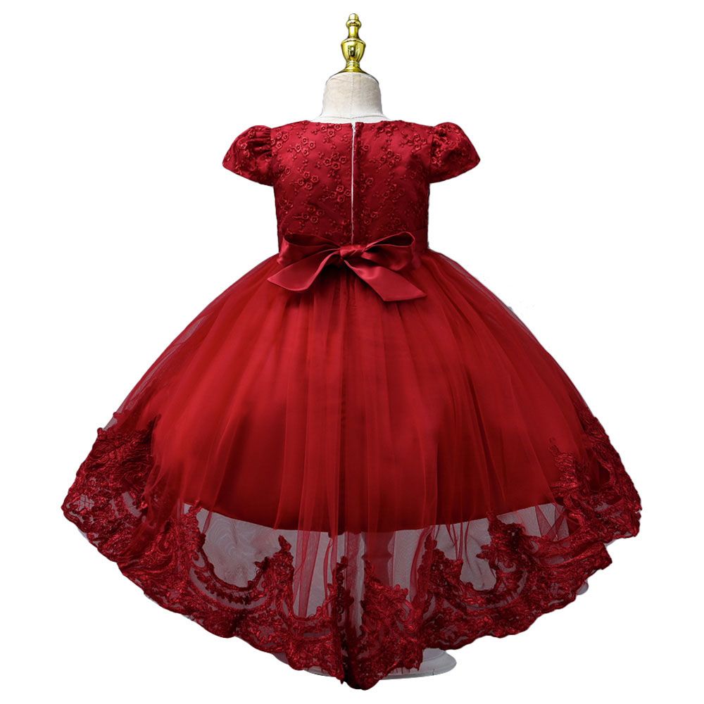 Ddaniela - Delia Flower Party Dress with Headband - Red