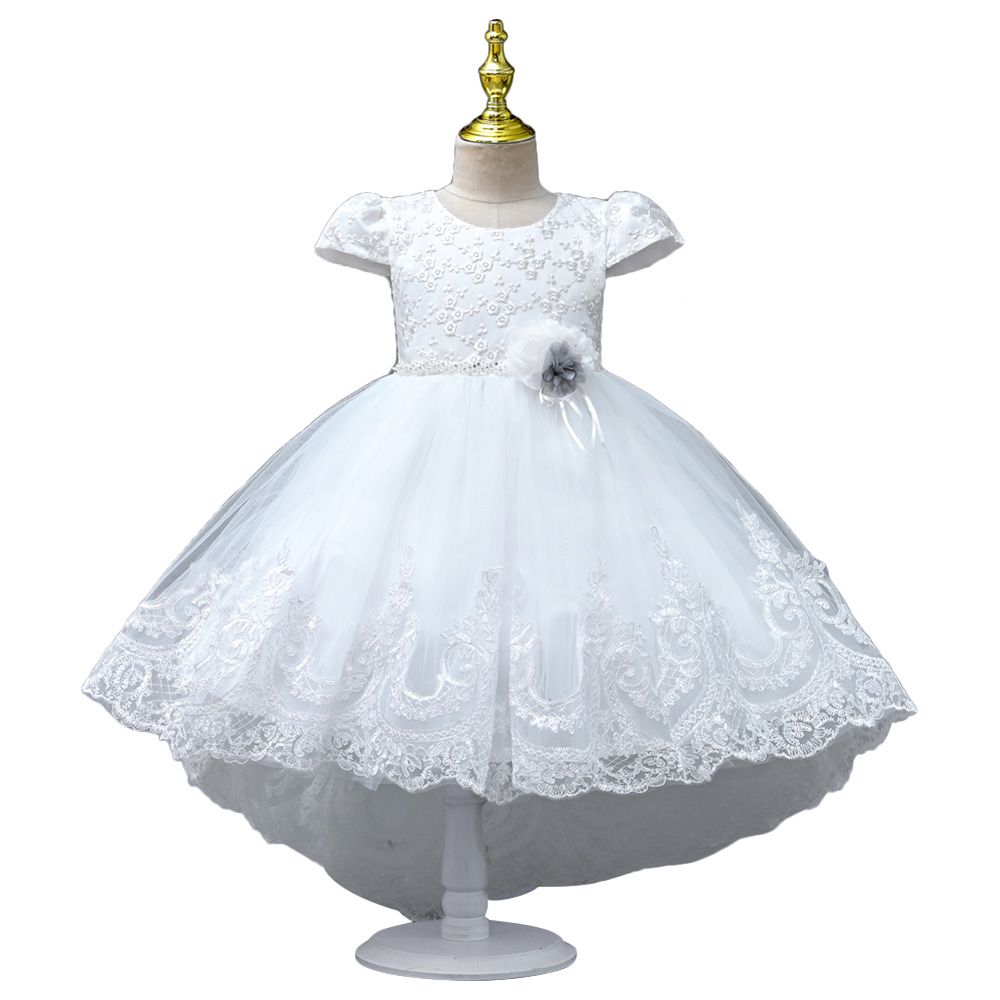 Ddaniela - Delia Flower Party Dress with Headband - White