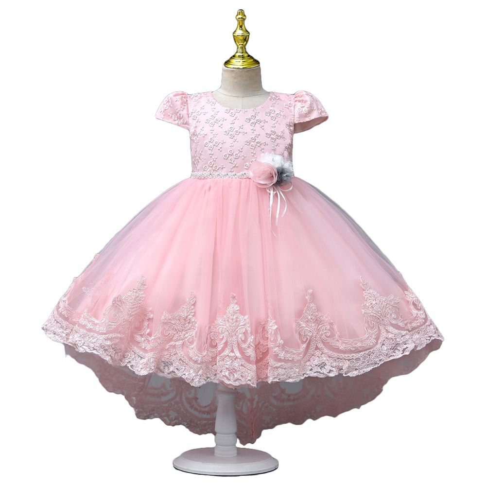 Ddaniela - Delia Flower Party Dress with Headband - Pink