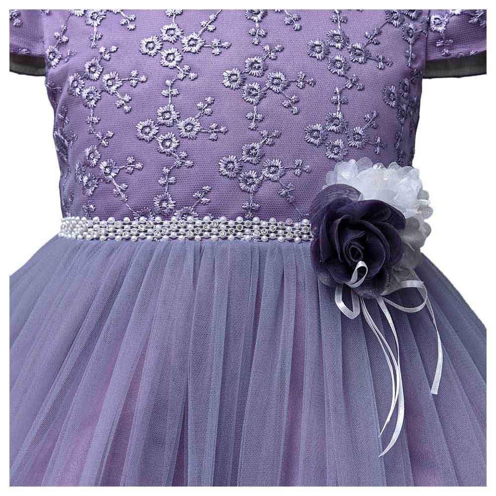 Ddaniela - Delia Flower Party Dress with Headband - Purple