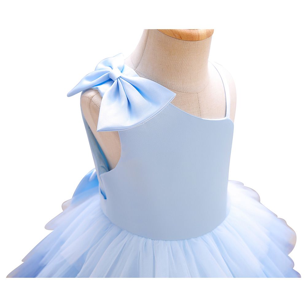 Ddaniela - Girls Bow Front Side Layered Dress - Blue