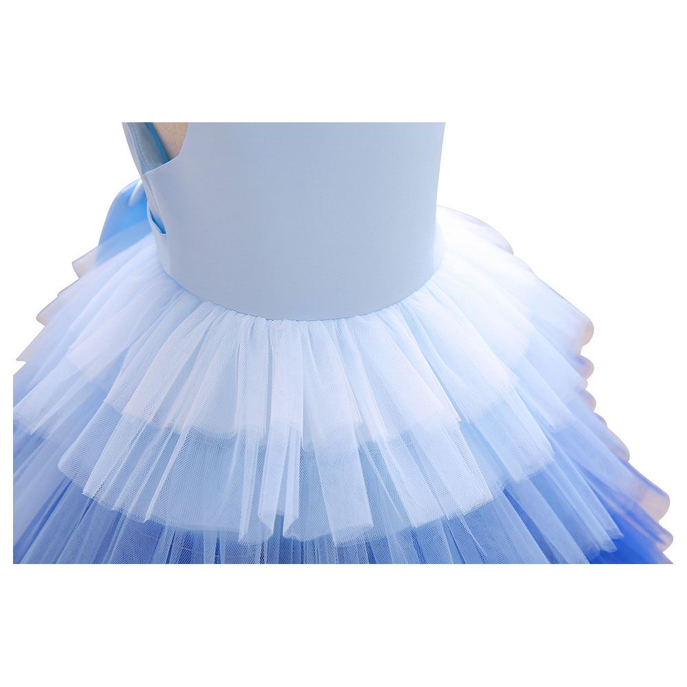 Ddaniela - Girls Bow Front Side Layered Dress - Blue