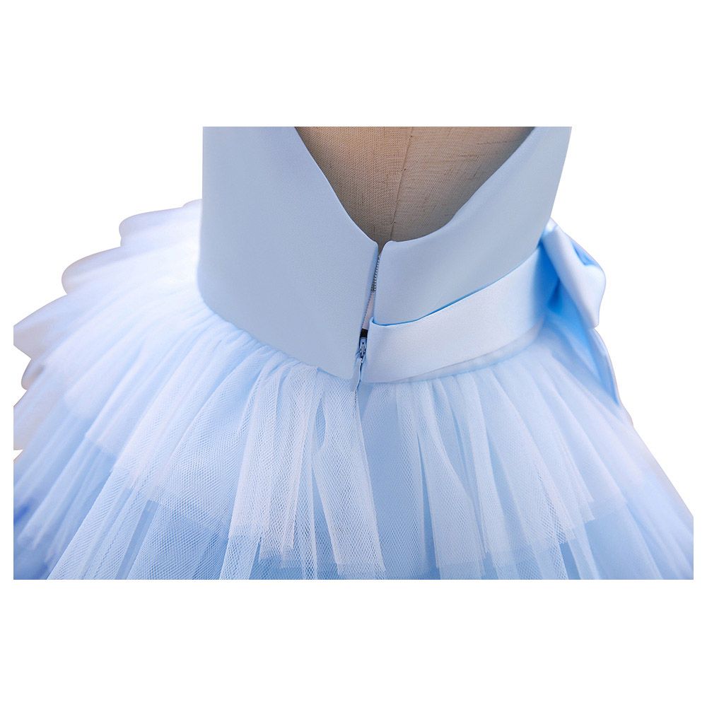 Ddaniela - Girls Bow Front Side Layered Dress - Blue