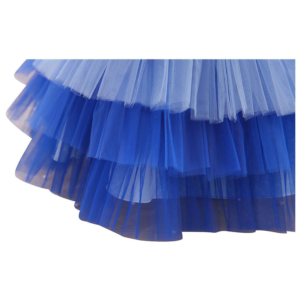 Ddaniela - Girls Bow Front Side Layered Dress - Blue