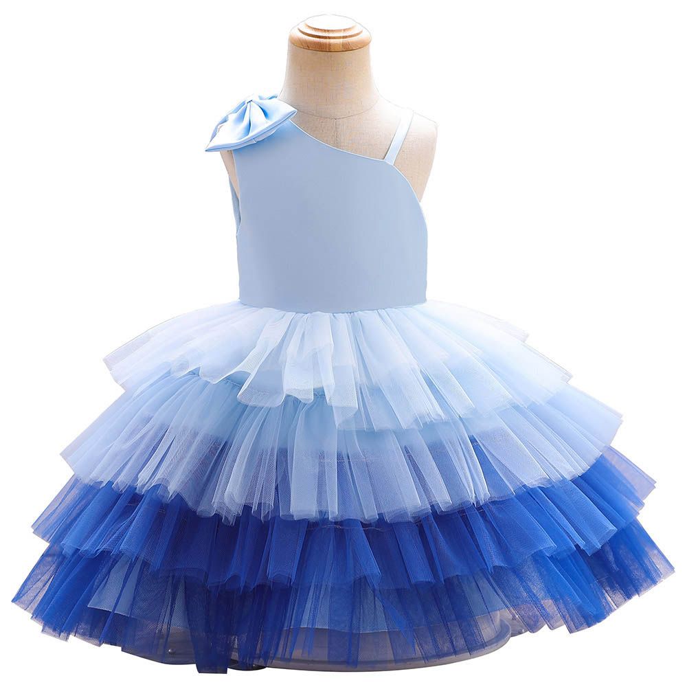 Ddaniela - Girls Bow Front Side Layered Dress - Blue