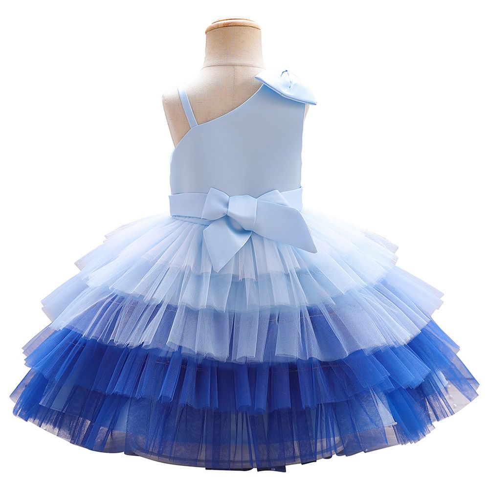 Ddaniela - Girls Bow Front Side Layered Dress - Blue