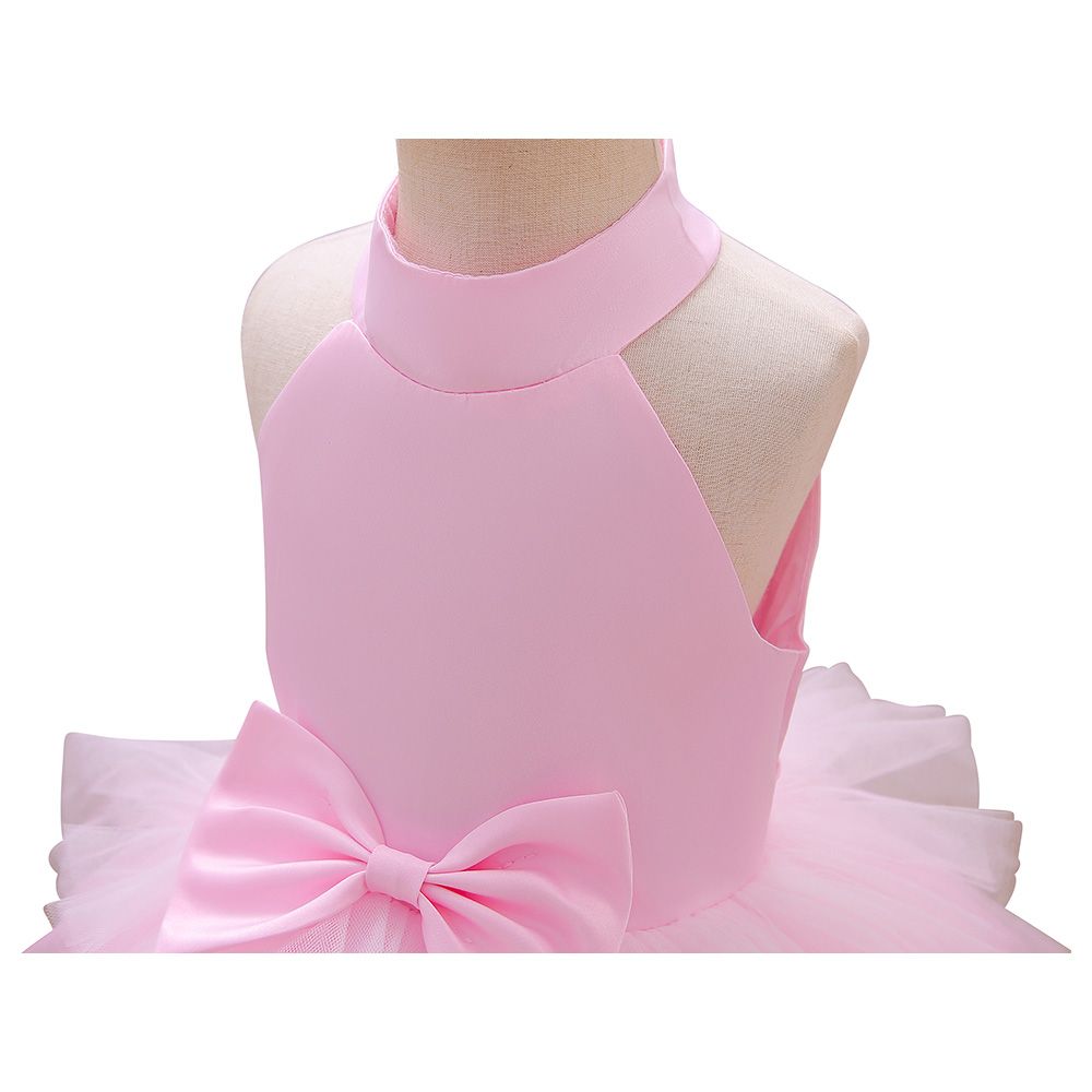 Ddaniela - Brisget Girls Bow Front Side Layered Dress - Pink