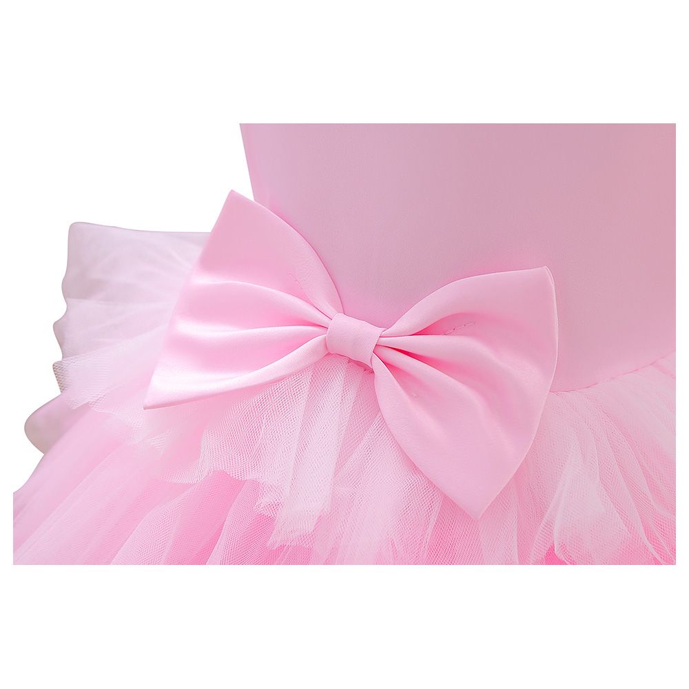 Ddaniela - Brisget Girls Bow Front Side Layered Dress - Pink