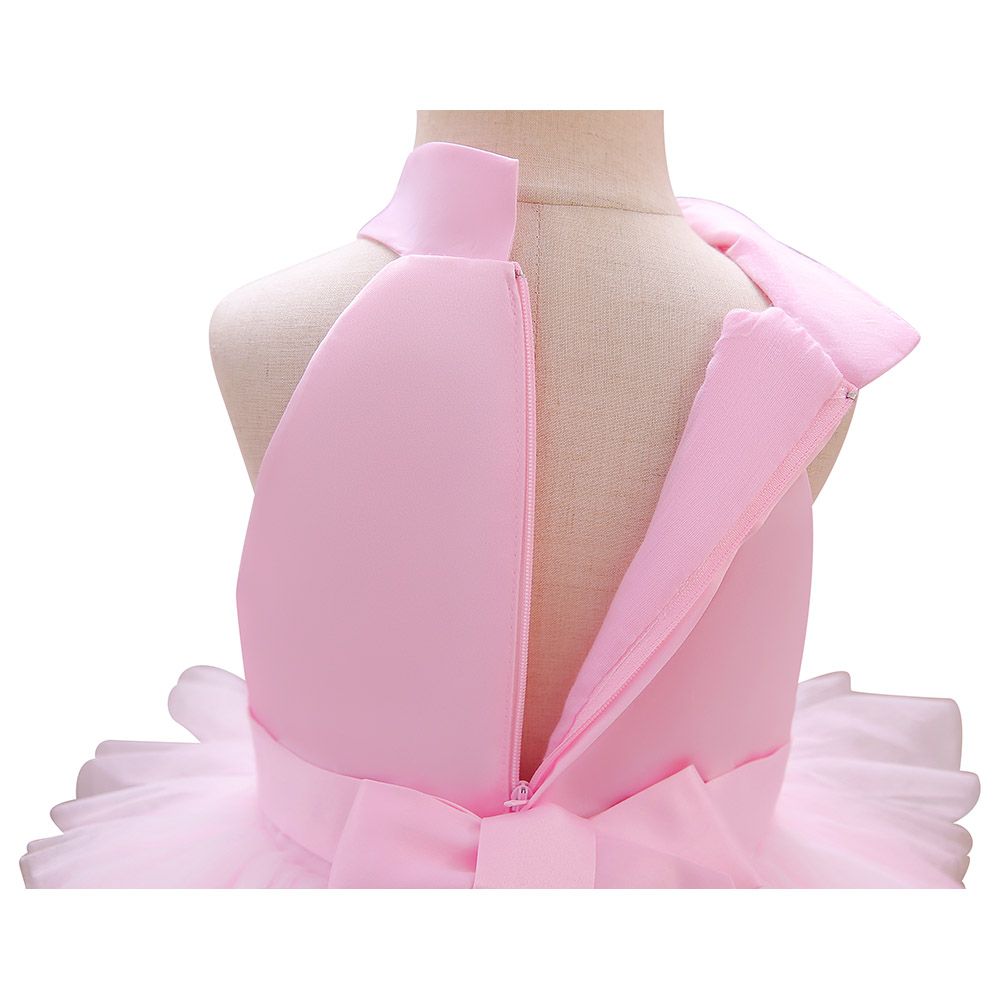 Ddaniela - Brisget Girls Bow Front Side Layered Dress - Pink