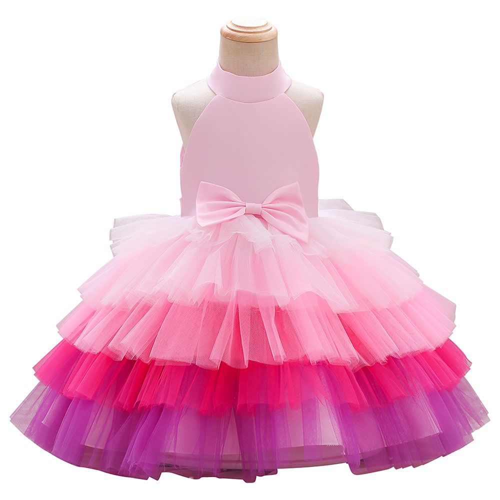 Ddaniela - Brisget Girls Bow Front Side Layered Dress - Pink