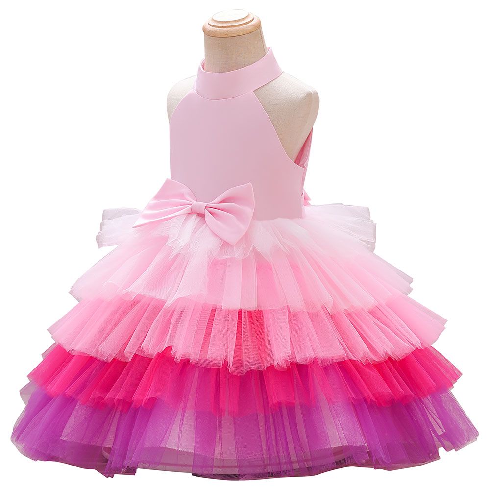 Ddaniela - Brisget Girls Bow Front Side Layered Dress - Pink