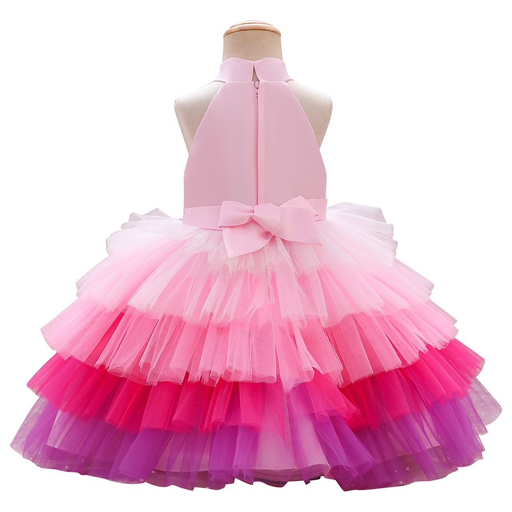 Ddaniela - Brisget Girls Bow Front Side Layered Dress - Pink