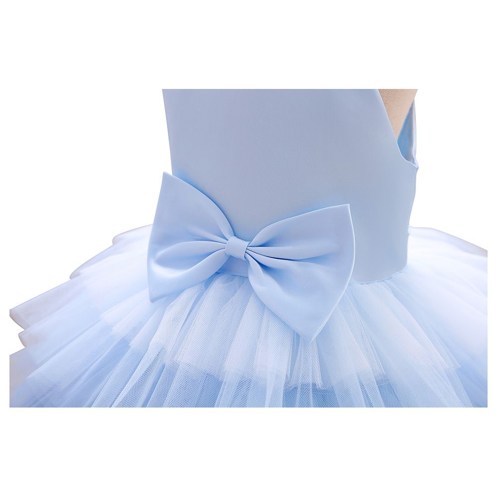 Ddaniela - Brisget Girls Bow Front Side Layered Dress - Blue