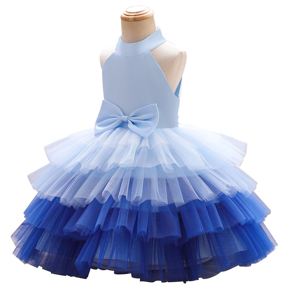 Ddaniela - Brisget Girls Bow Front Side Layered Dress - Blue