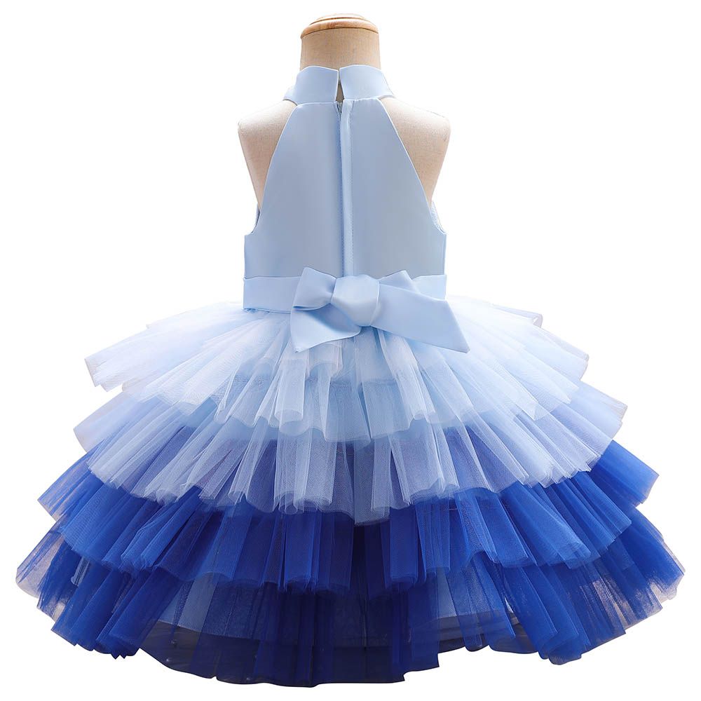 Ddaniela - Brisget Girls Bow Front Side Layered Dress - Blue