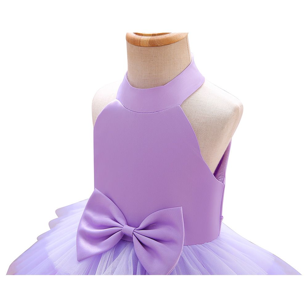 Ddaniela - Brisget Girls Bow Front Side Layered Dress - Purple