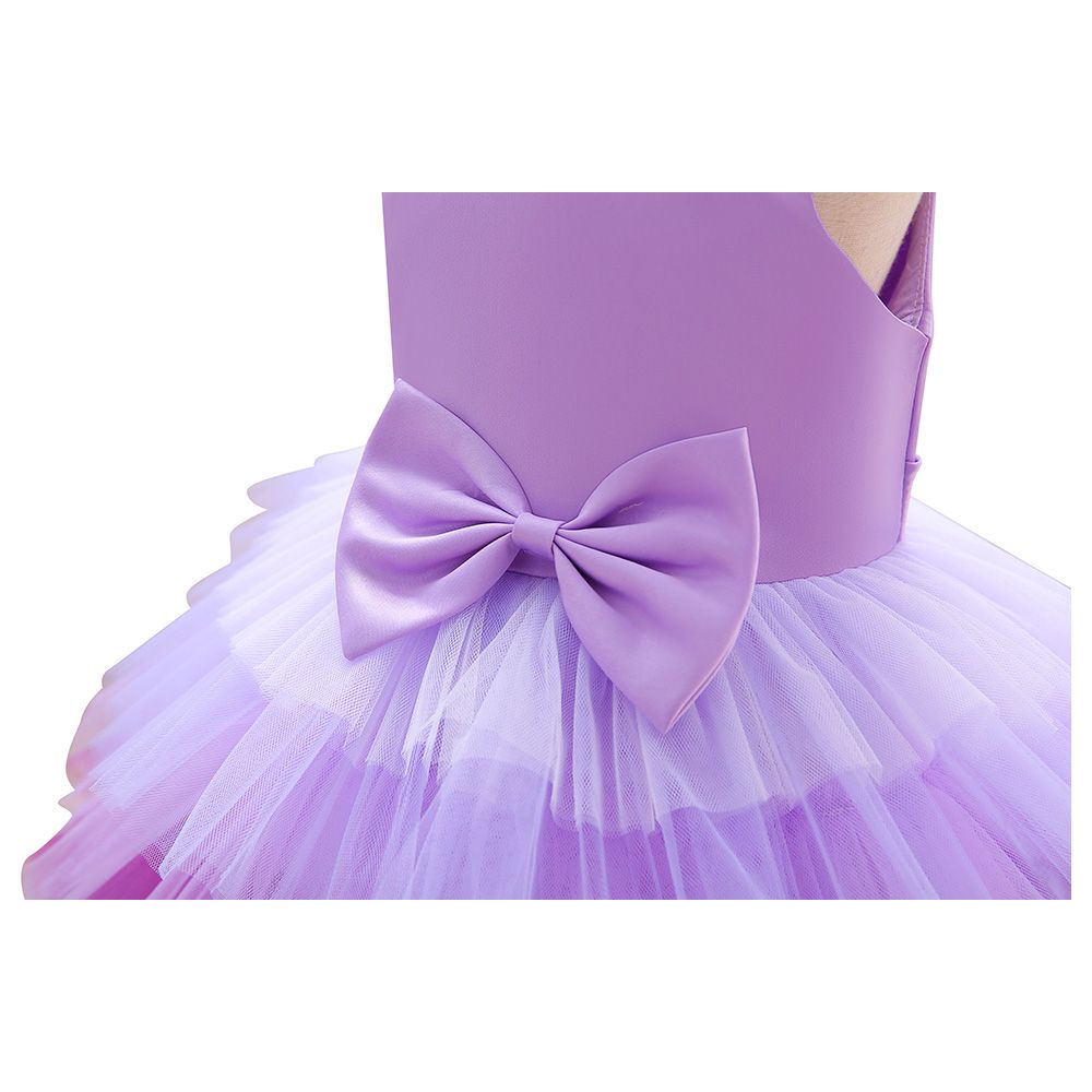 Ddaniela - Brisget Girls Bow Front Side Layered Dress - Purple