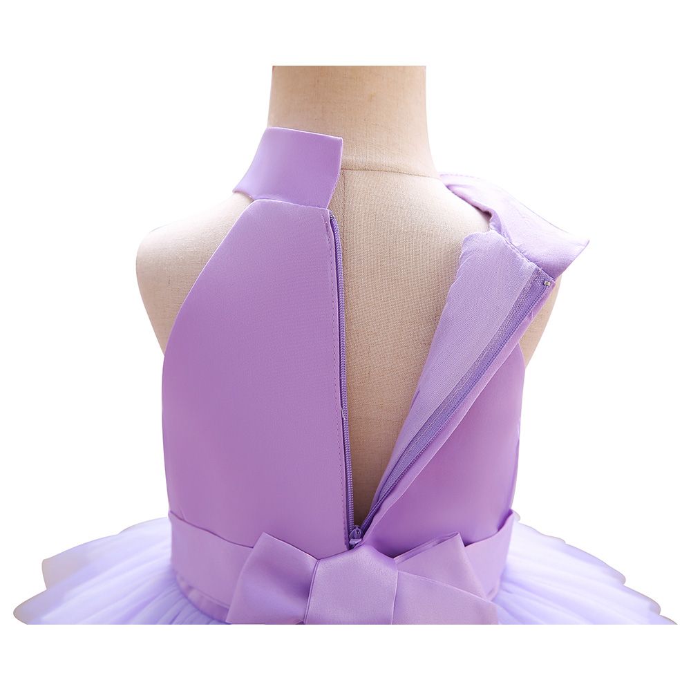 Ddaniela - Brisget Girls Bow Front Side Layered Dress - Purple