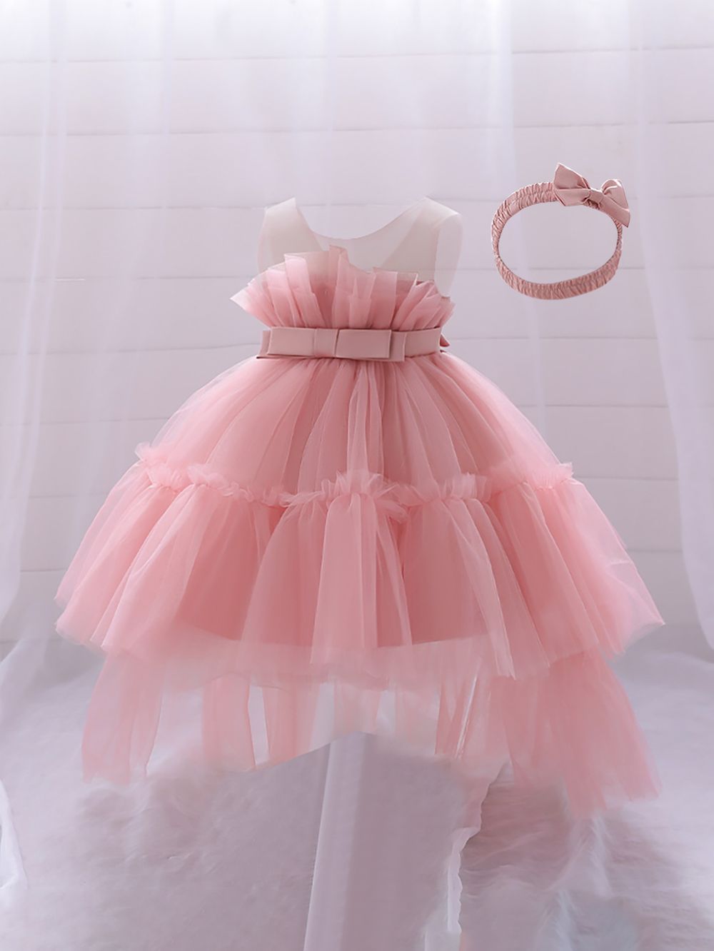 D' Daniela - Antonia Collection Pink Dress W/ Short Tail