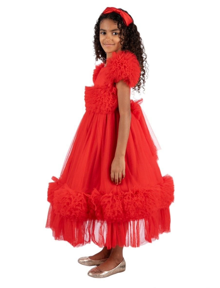 D' Daniela - Isabella Girl's Premium Dress With Headband - Red