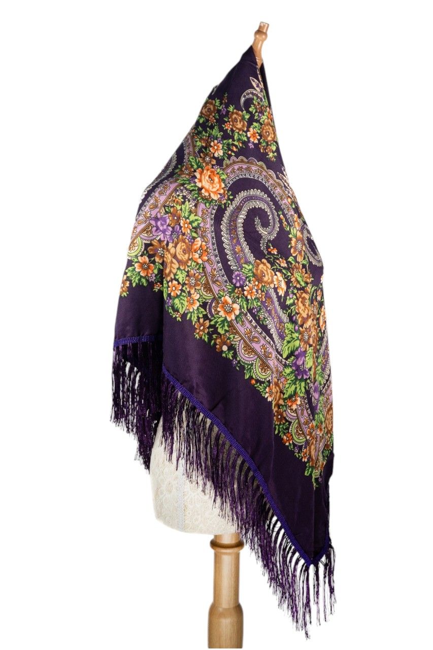 D' Daniela - Ludmila Women's Traditional Printed Shawl - Dark Purple