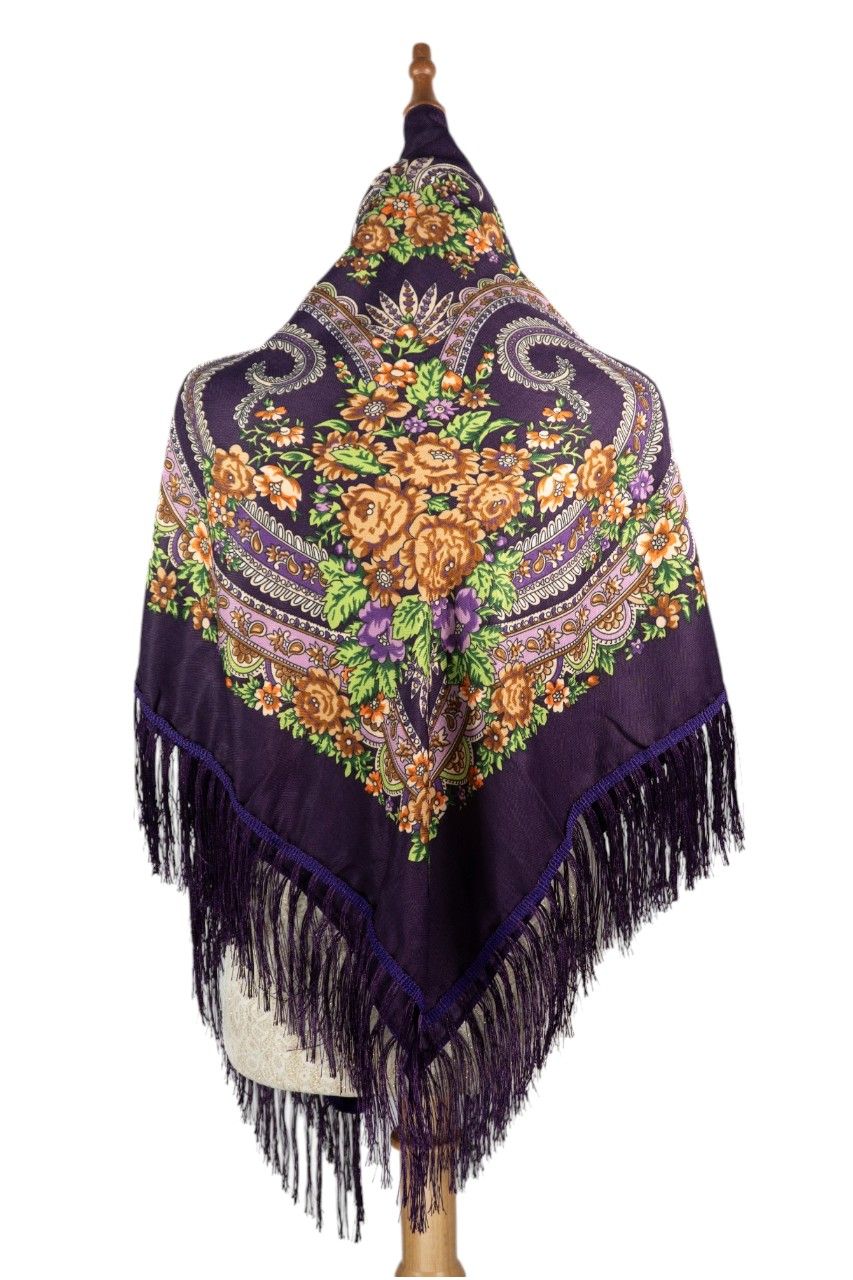 D' Daniela - Ludmila Women's Traditional Printed Shawl - Dark Purple