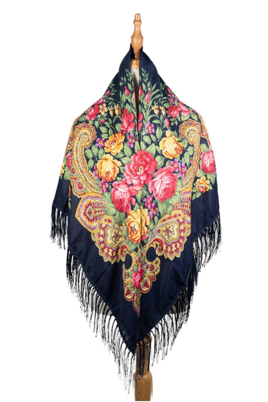 D' Daniela - Sasha Women's Tassel Detail Traditional Shawl - Dark Blue