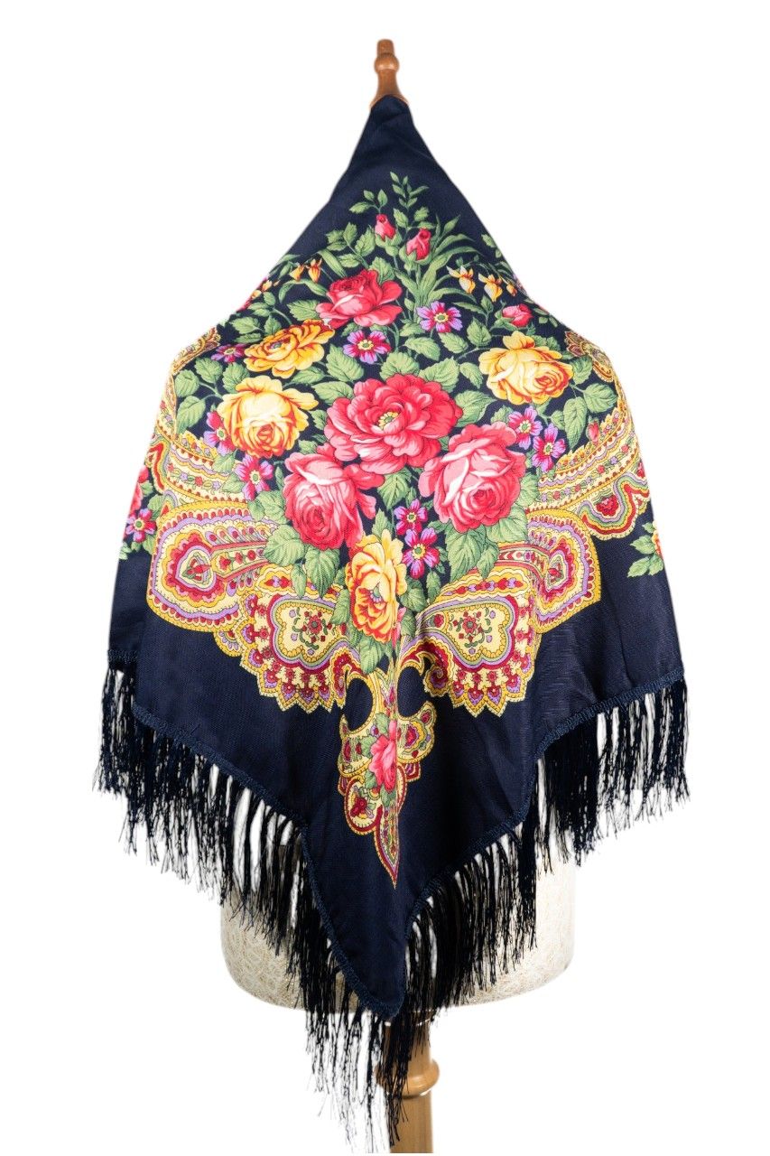 D' Daniela - Sasha Women's Tassel Detail Traditional Shawl - Dark Blue