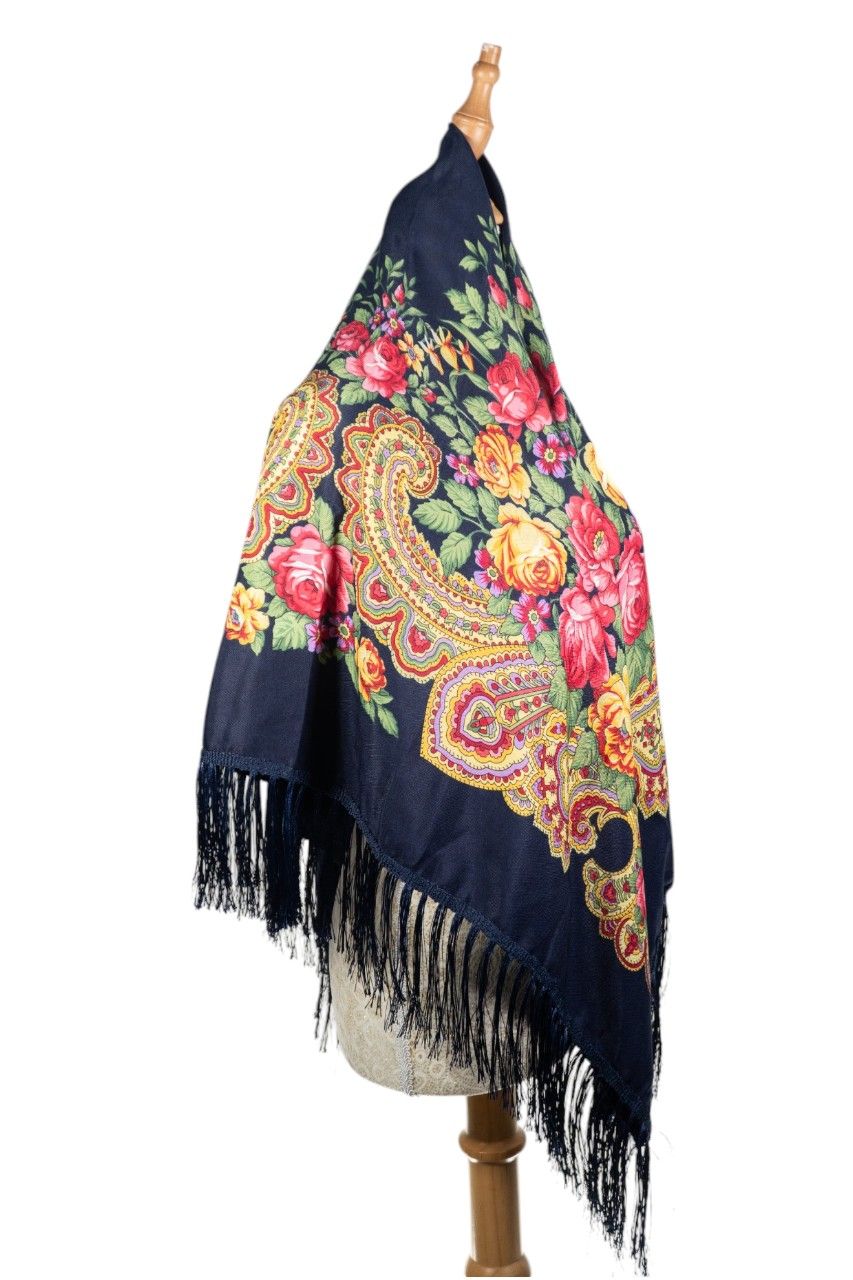 D' Daniela - Sasha Women's Tassel Detail Traditional Shawl - Dark Blue