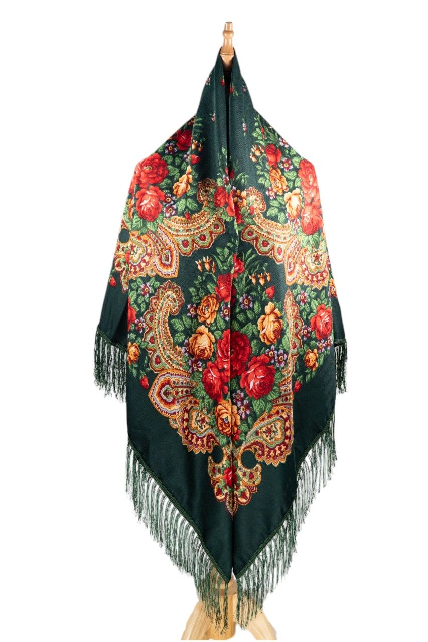 D' Daniela - Karina Women's Traditional Printed Shawl - Dark Green